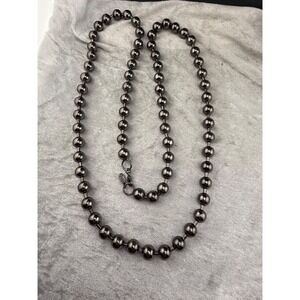 Metal Beaded‎ Necklace Gunmetal Tone Signed Dom 46"